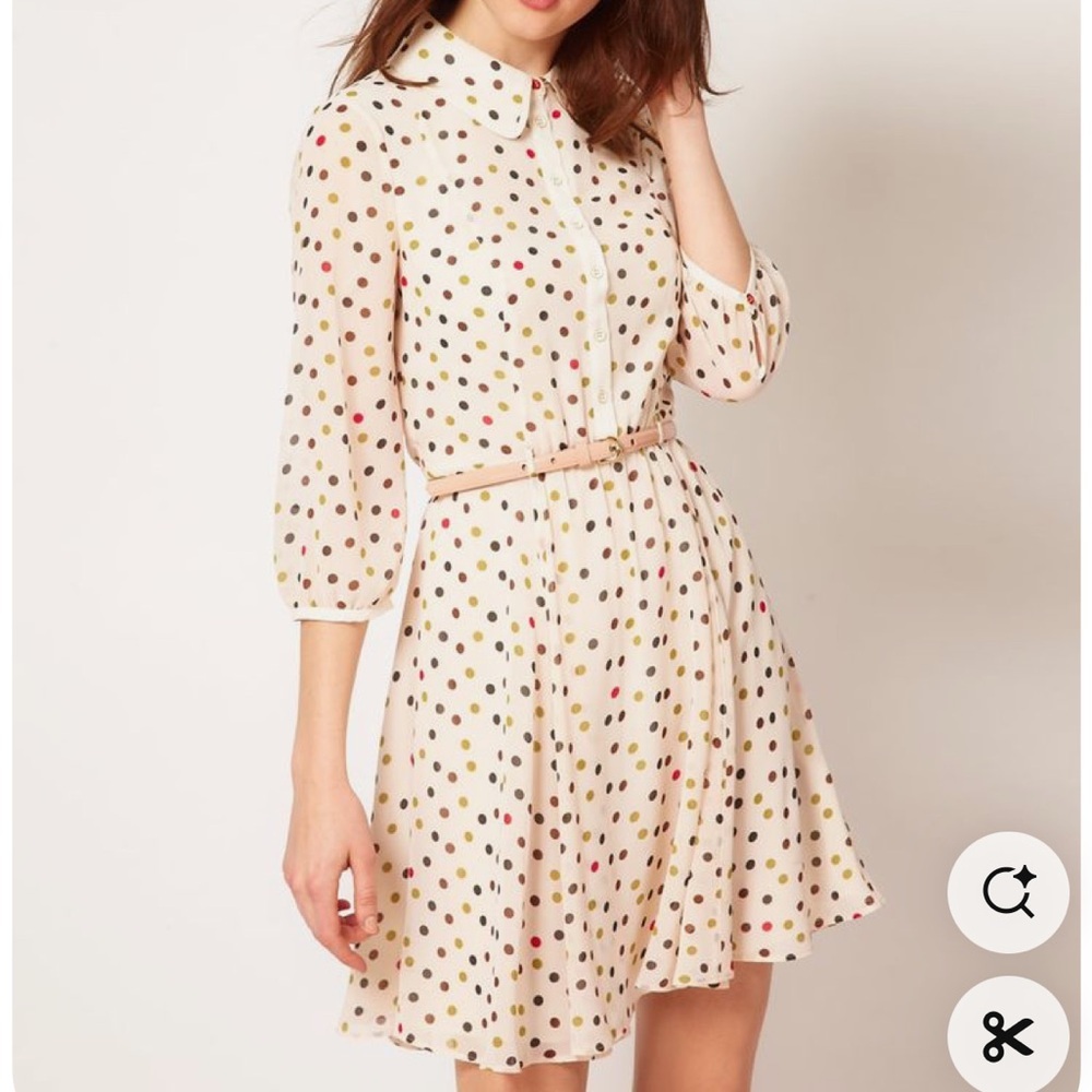 Ted Baker London Sz 4 (TB Sz 1) Polka Dot Half- Button-Up Dress